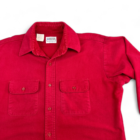 Vintage Five Brother Shirt Adult LARGE Red Flannel USA Union Made Barn Chore 80s - Picture 2 of 12